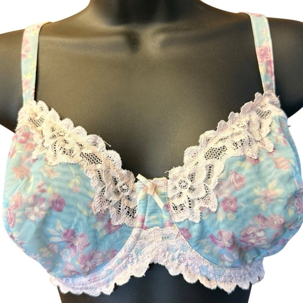 Avenue Body Bra 42B Plus Size Underwire Balconette Embroidered Lace Semi Sheer